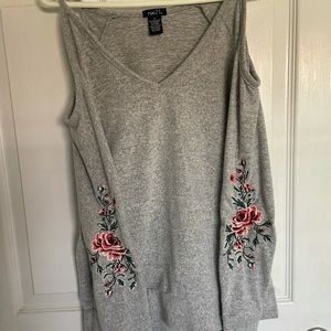 Gray Long Sleeve Open Shoulder Rose Top